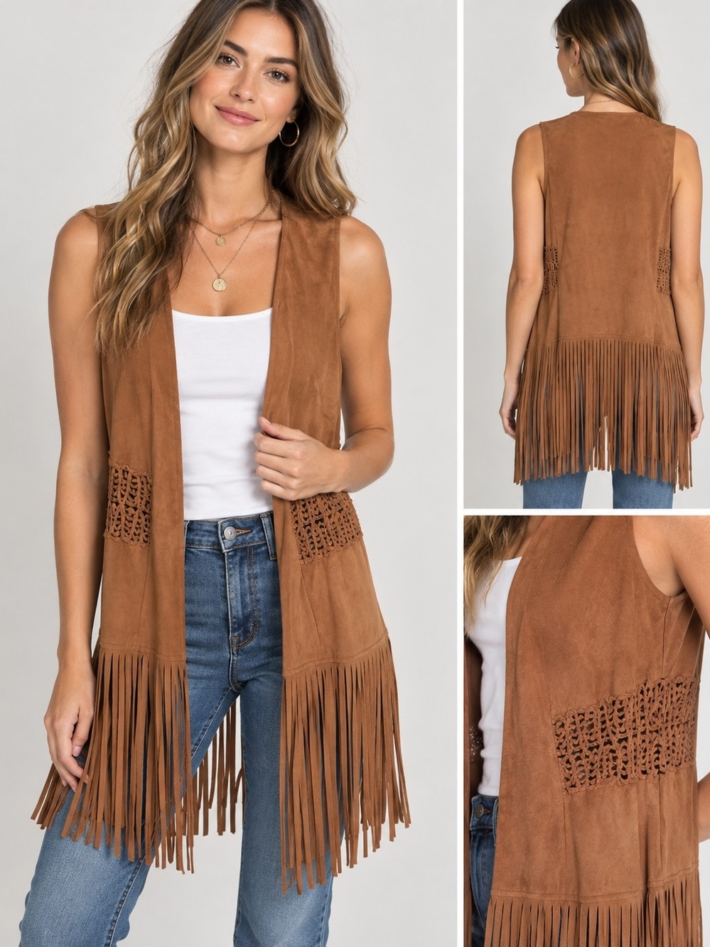 American Rag Brown Fringe Vest
